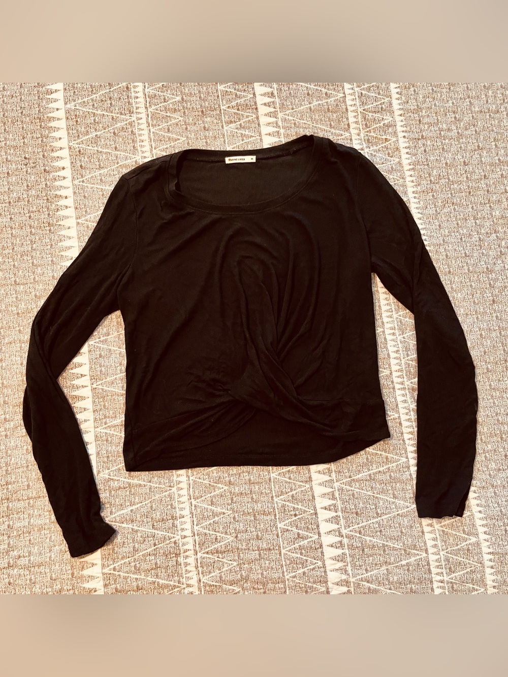 Marine Layer Lexi Rib Twist Front Long Sleeve Top Black M